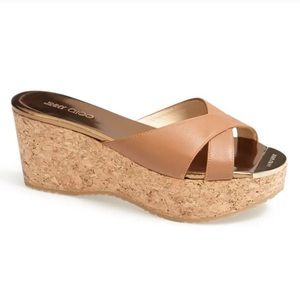 Jimmy Choo Cork Leather Wedge Sandal